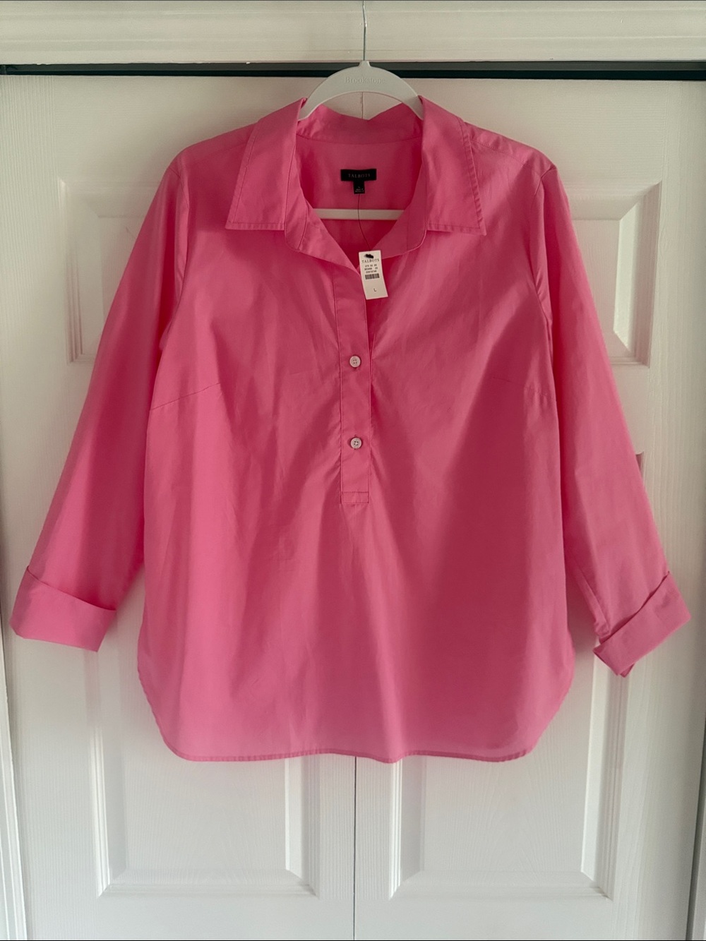 NWT Talbots Bright Pink Cotton Popover Blouse - Size Large